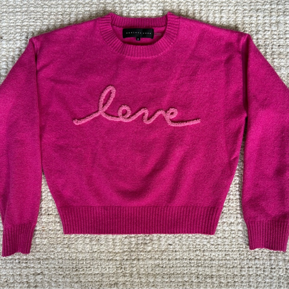 Anthropologie magenta love crop sweater Valentines Day